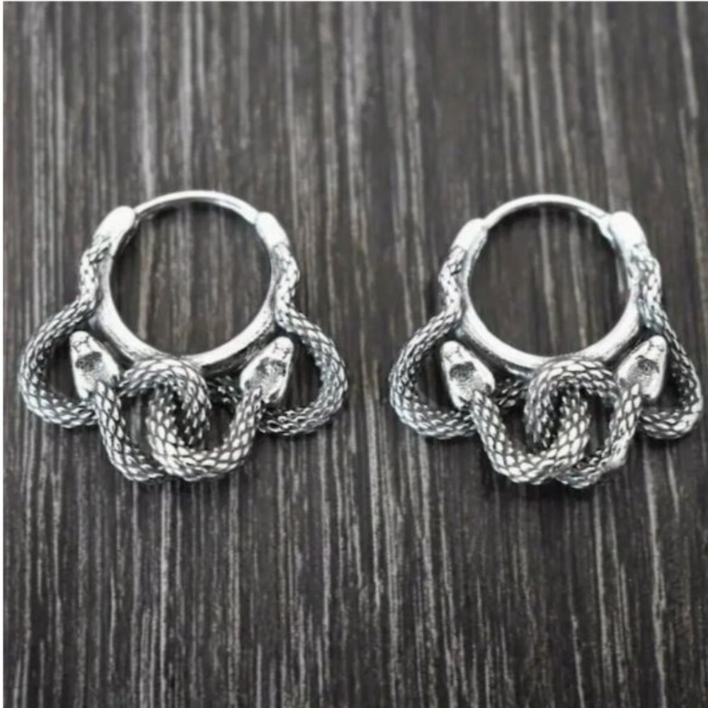 NEW Areanna Antique Silver Coiling Snake Hoop Earrings - Picture 6 of 7